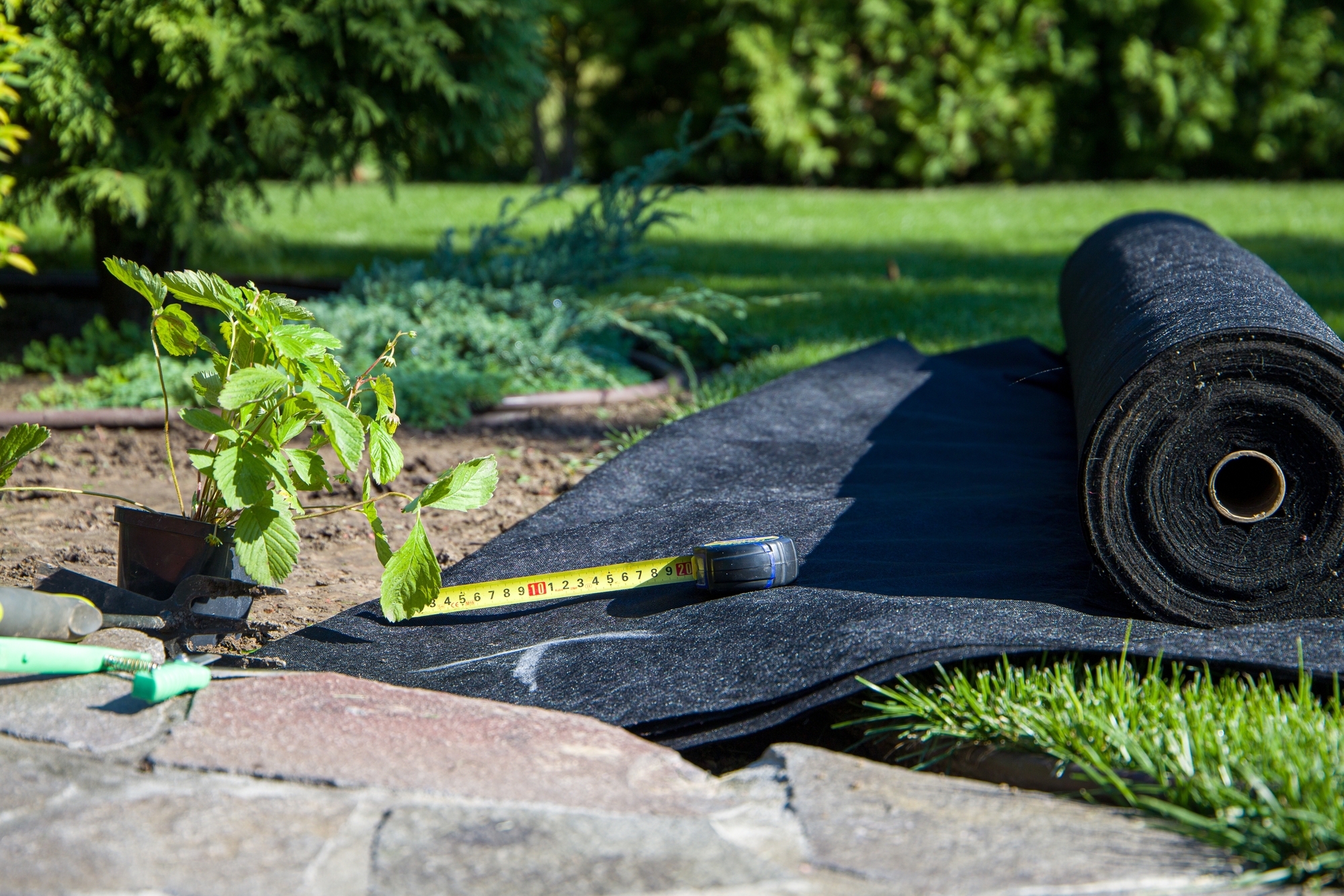 black geotextile in a roll